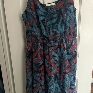 Sans Souci Blue and Red Leaf Print Midi Dress